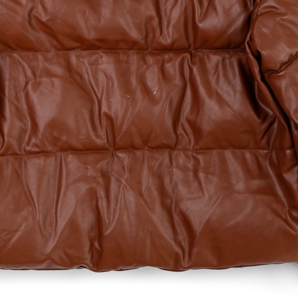 OOF WEAR Faux Leather Puffer Women's Jacket Hooded Brown $428 - Size 48 - US 12 - Picture 10 of 14